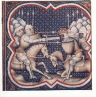 Roland battles Marsile, black “heathen” Saracen king in the Song of Roland. (Courtesy of Grandes Chroniques de France, Bibliothèque Nationale)