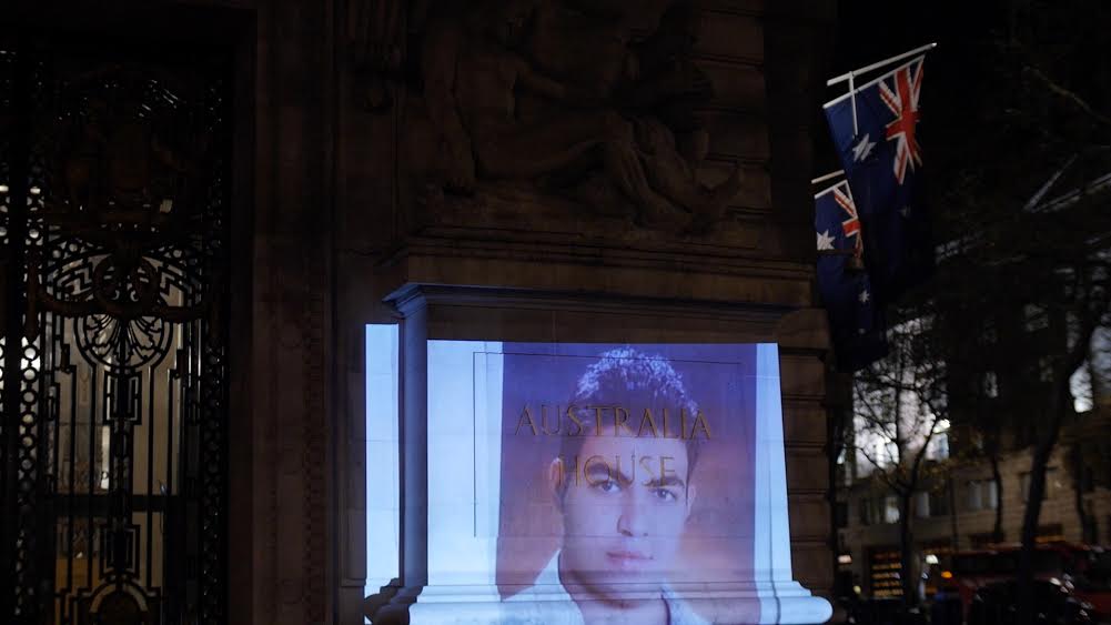 Australian Embassy in London Lit Up with Faces of Dead Refugees