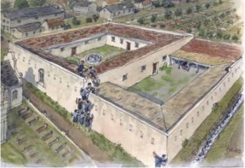 Chinese convicts in Batavia escaping by forming a human pyramid, 1705