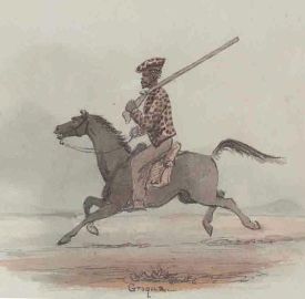 Early painting of mounted KhoiKhoi man