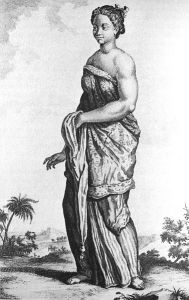 An enslaved Balinese woman in Batavia. The Dutch brought in slaves and traders from outside Indonesia as a way to reduce the chance of revolt. (Artist: Cornelis de Bruyn)